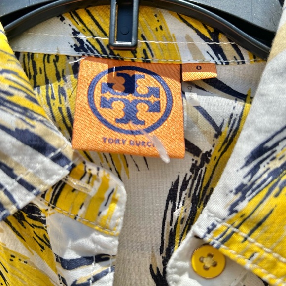 TORY BURCH Brigitte Yellow Wheat Print Roll Tab Sleeve Signature Blouse Sz 0 Top - Picture 4 of 7